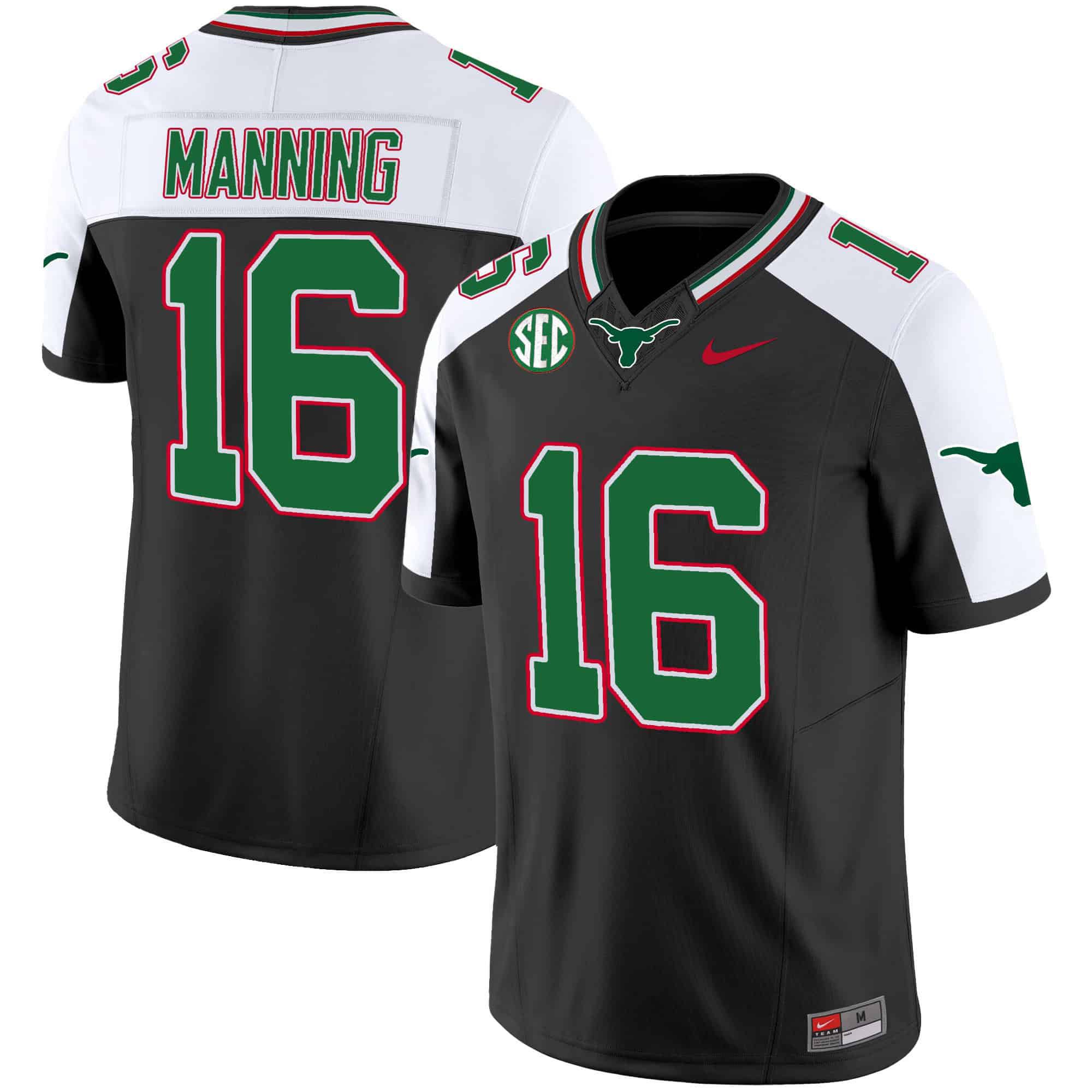 Men Texas Longhorns 16 Manning Black 2024 Nike Mexico SEC Patch Vapor NCAA Jersey style 1